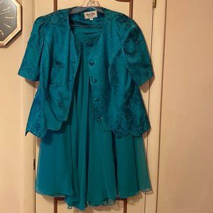 Teal Brocade Top and Skirt Set
